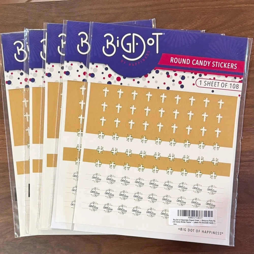 Big Dot of Happiness Candy Stickers Religious 540 count NEW Elegant Cross